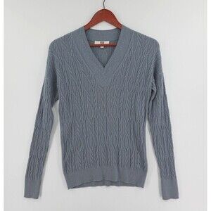 E3 by Etcetera Sweater Womens XS Blue Cable Knit Wool-Blend V-Neck
